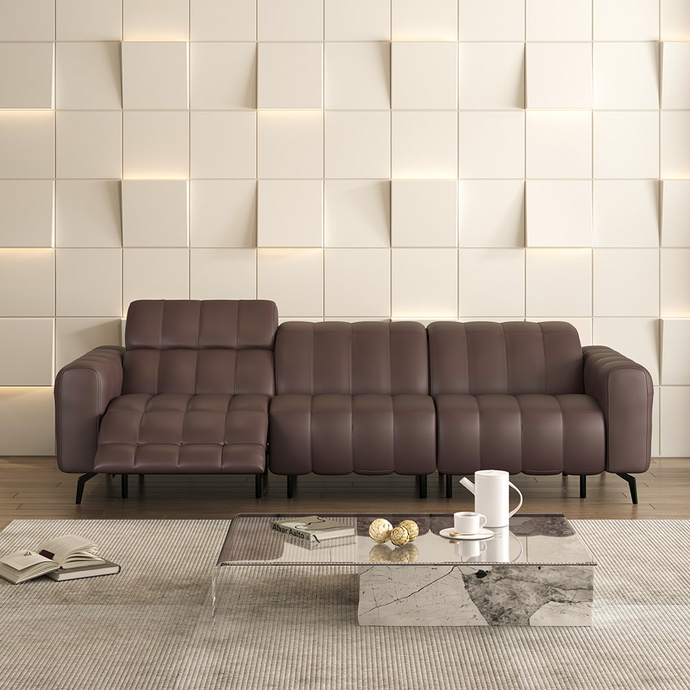 意大利靠墙式钢琴键电动沙发，现代极简智能皮质客厅豆腐块沙发。