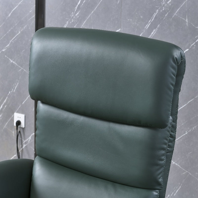 dark green electric chair with armrests