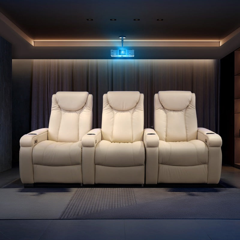 家庭影院椅豪华版，具有电动座椅舱，现代私人影院皮革沙发